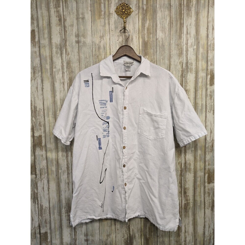Expressions By Leslie Mens Art Wear 100% Cotton Short Sleeve Button Down Top